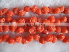 wholesale 16" 12mm red flower carved genuine natural loose coral beads