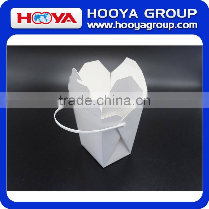 16oz /26oz /32oz disposable white paper food packing box with plastic handle,waterproof and oilproof