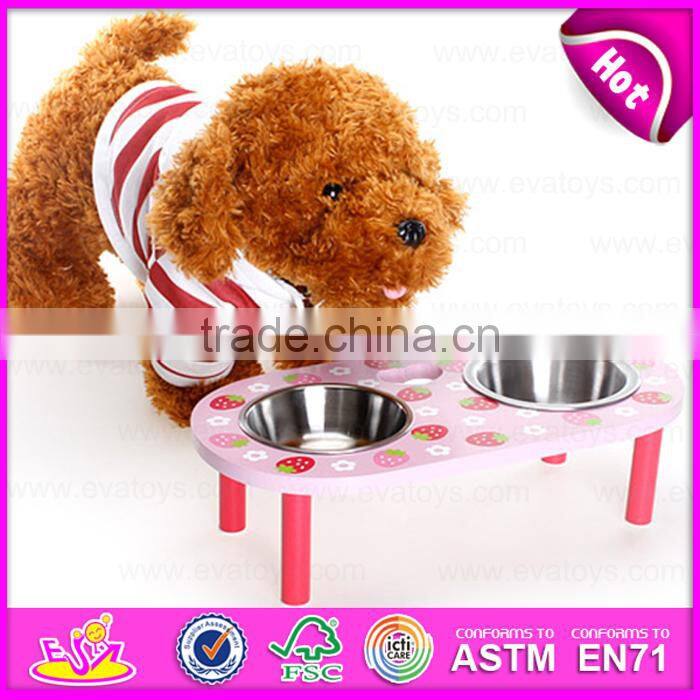 brand new wooden pet bowl with stand, lovely stainless pets bowl wood, hot sale wooden feed bowl with stand W06F015