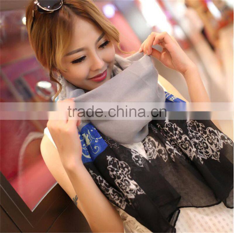 High Quality Gradual Colors Voile Female Scarves Shawl Wrap Long Foulard Women Scarf Flower Print