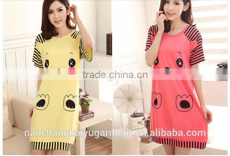 women cute cartoon printed cotton nightgown