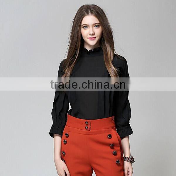 Ladies new fashion autumn Korean style transparent pleated long sleeve chiffon blouse