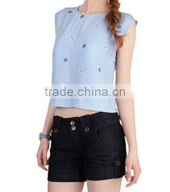 Fashion Hot Sale Plain Embroidered Women Tops