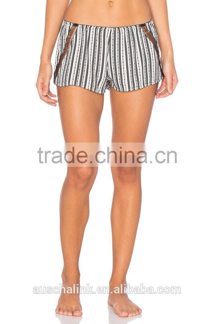 summer high quality railroad stripe women's sleep sexy shorts low price