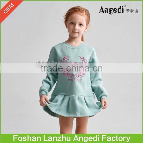 OEM Older girls long sleeve sweat shirt little princess embroidery Graphic ruffle hem dress