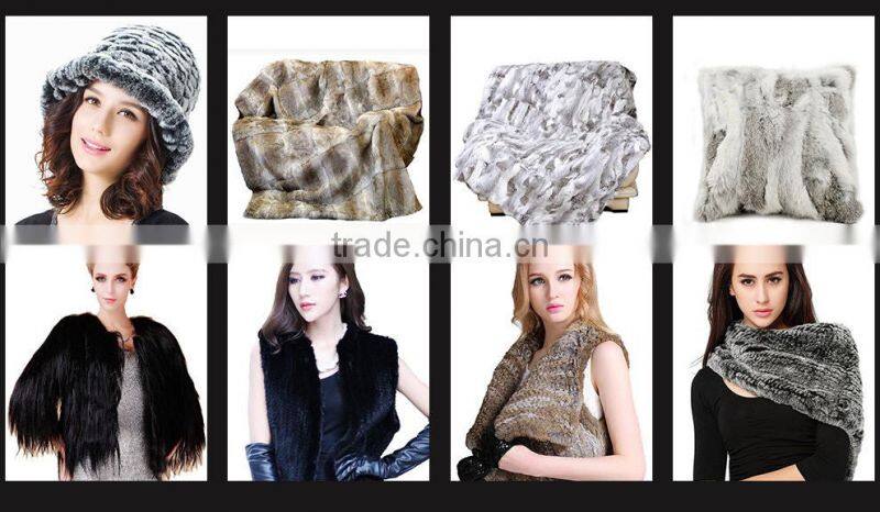 CX-B-M-99A In-stock Item Wholesale Knitted Genuine Fox Fur Trim Mink Fur Shawl Coat