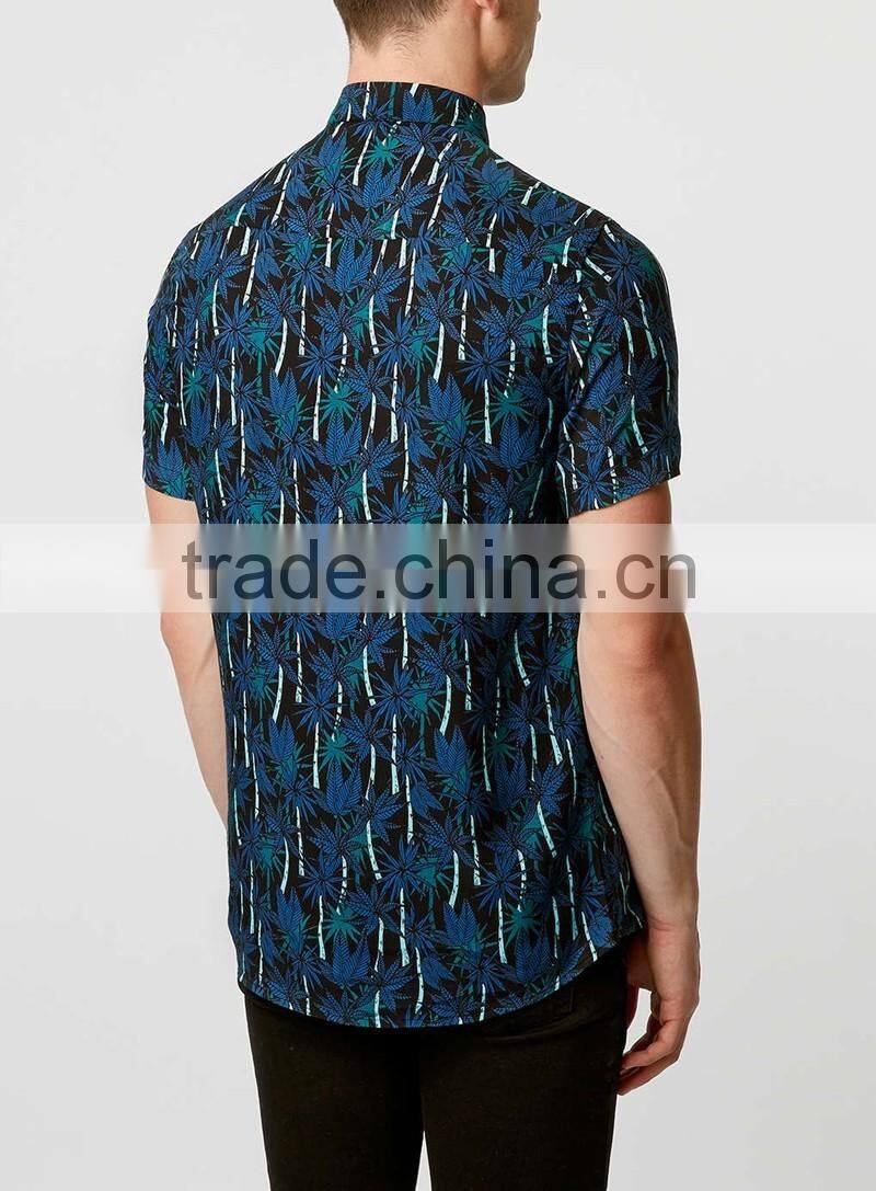 2016 hawaiian Palm Print Short Sleeve Casual Shirt