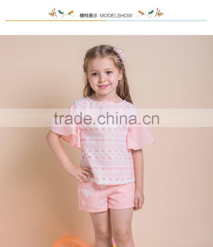 Sweet Style Chiffon Fabric Top Ruffle Sleeve Kids Girls T Shirt