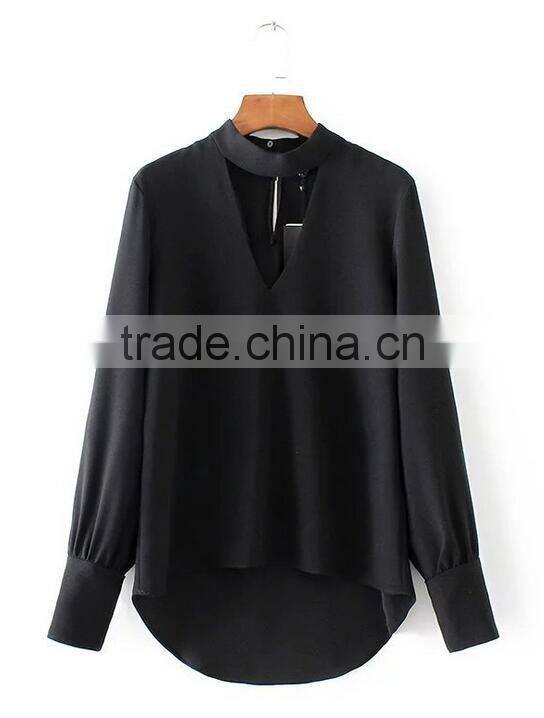 Runwaylover EY2376B Ladies 2017 Deep V-Neck Sexy Pure Color Blouse