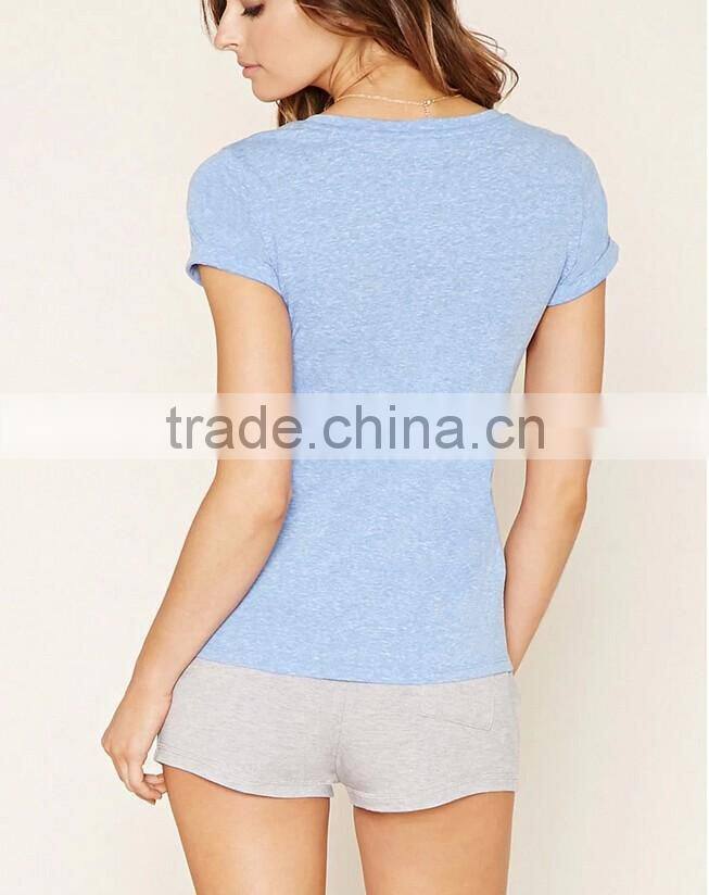 Women sweet heart neck short sleeve custom printing t shirt wholesale 2016
