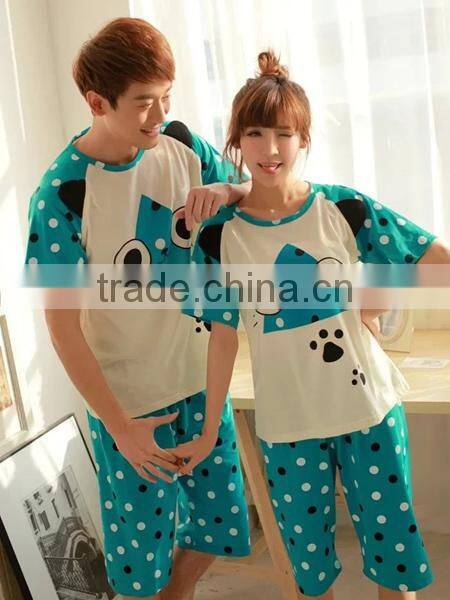 2015 wholesale blue couple summer pajama set