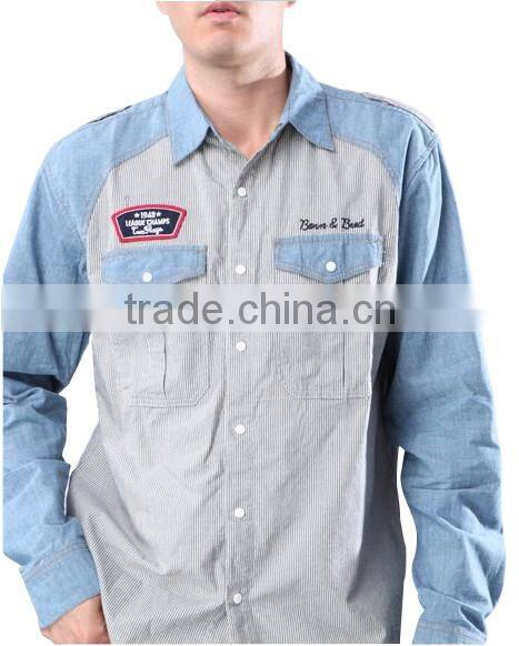 2016 customized cotton uniform long sleeve denim dress shirt for men