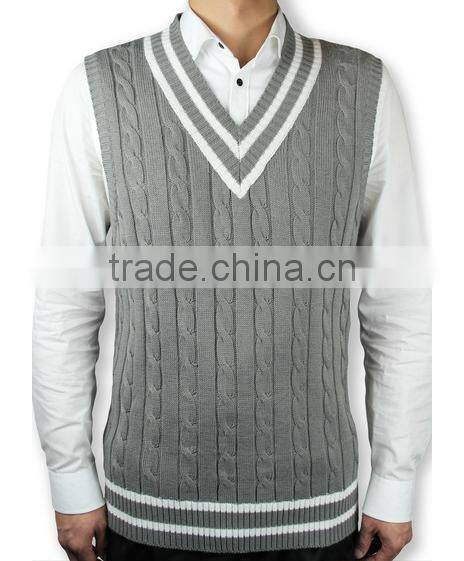Latest Design V Neck Cable Knitting Sleeveless Man Vest
