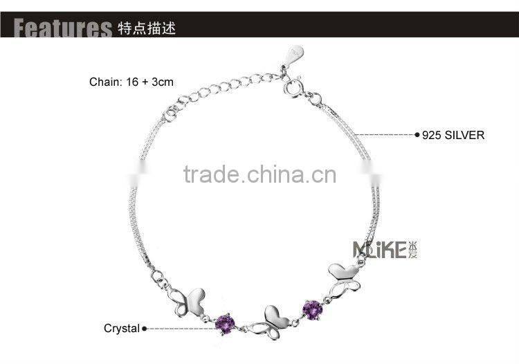 butterfly 925 silver bracelet with CZ stone M3014
