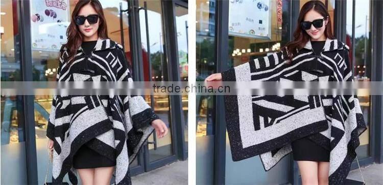 2016 new design fashion autumn winter acrylic bohemian poncho shawls with hooded for women