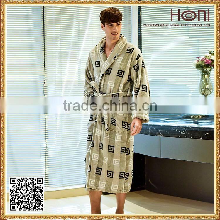 Men's Patterned Cotton Soft Bathrobe With Belt