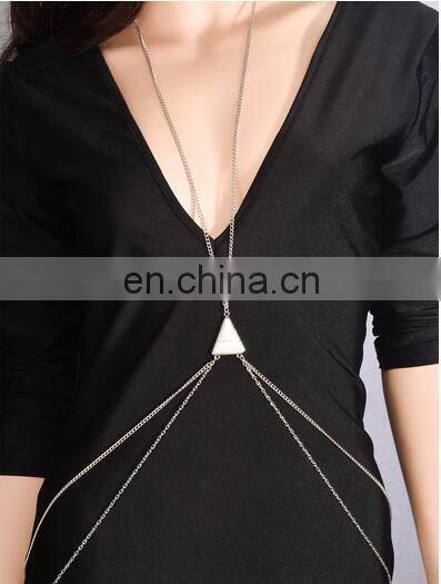 Sexy Beach Cross Bikini Body Belly Waist Chain Triangle Turquoise Tassel Necklace