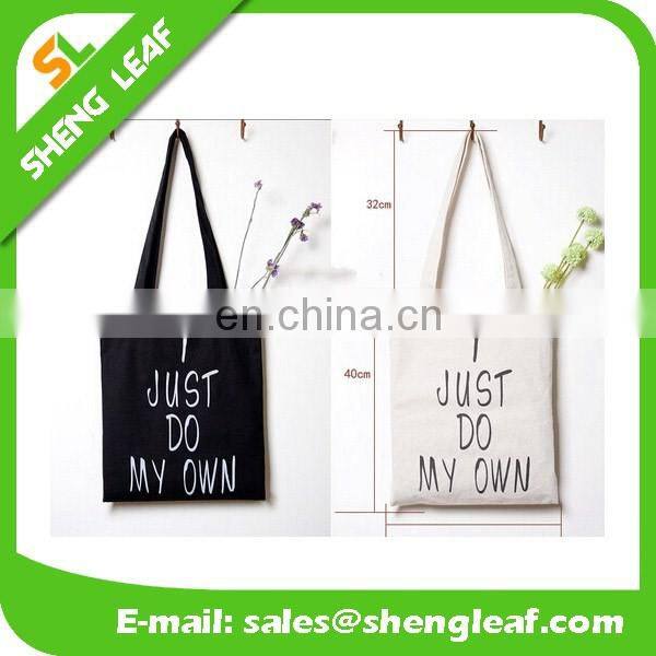 2016 High quality of nature black cotton tote bag with printing