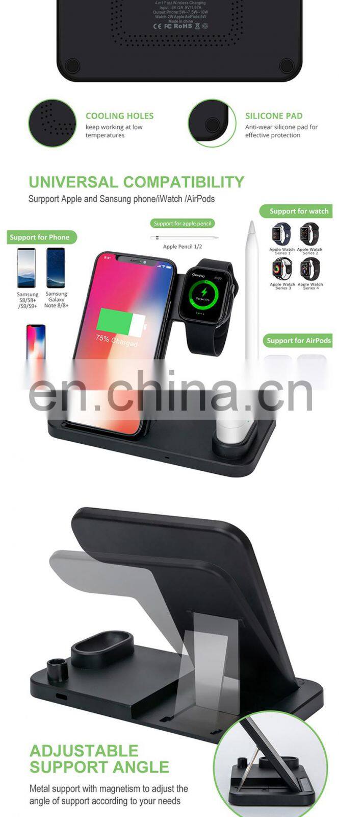 4 in 1 Wireless Charger 2020 Factory Directly Sell Qi Standard Charger Crystal Wireless Portable Cellphone Charger For Iphone