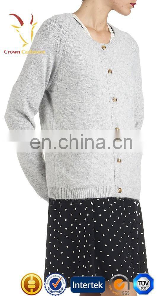 Women winter gery pure cashmere cardigan round neck sweater