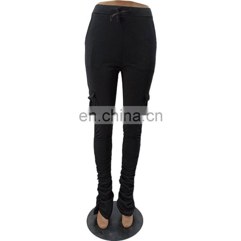 Amazon Hot 2021 European and American casual cotton blended skinny trousers flared mid-waist casual pants