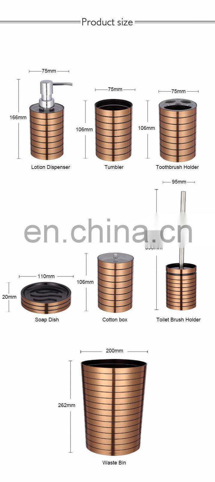 Factory Price Plastic Gold Zinc Bathroom 7pcs Luxury Accessories Set