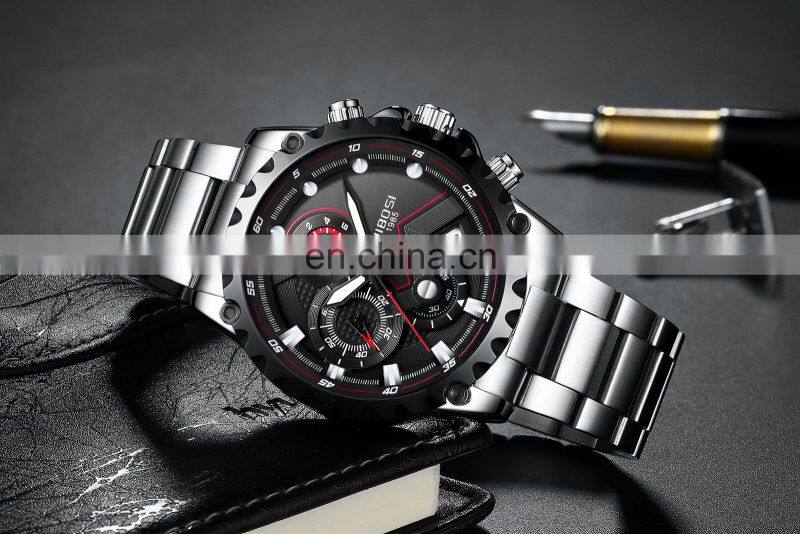 NIBOSI Quartz Watch Men Blue Casual Fashion Chronograph Mens Watches Top Brand Luxury Big Dial Watch Relogio Masculino