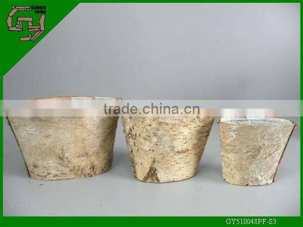 birch bark planter oval wooden flower pot with plastic lining