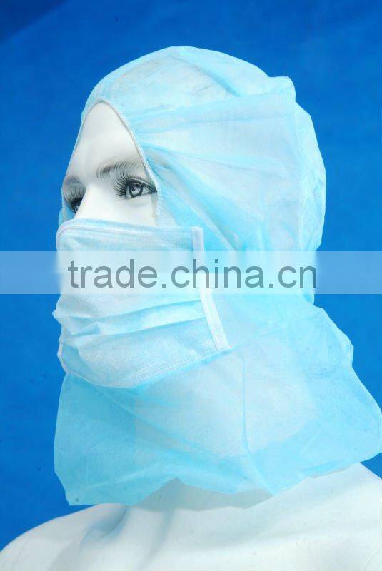 Disposable PP non woven protective Hood with face mast head cover face cover white blue green colorful