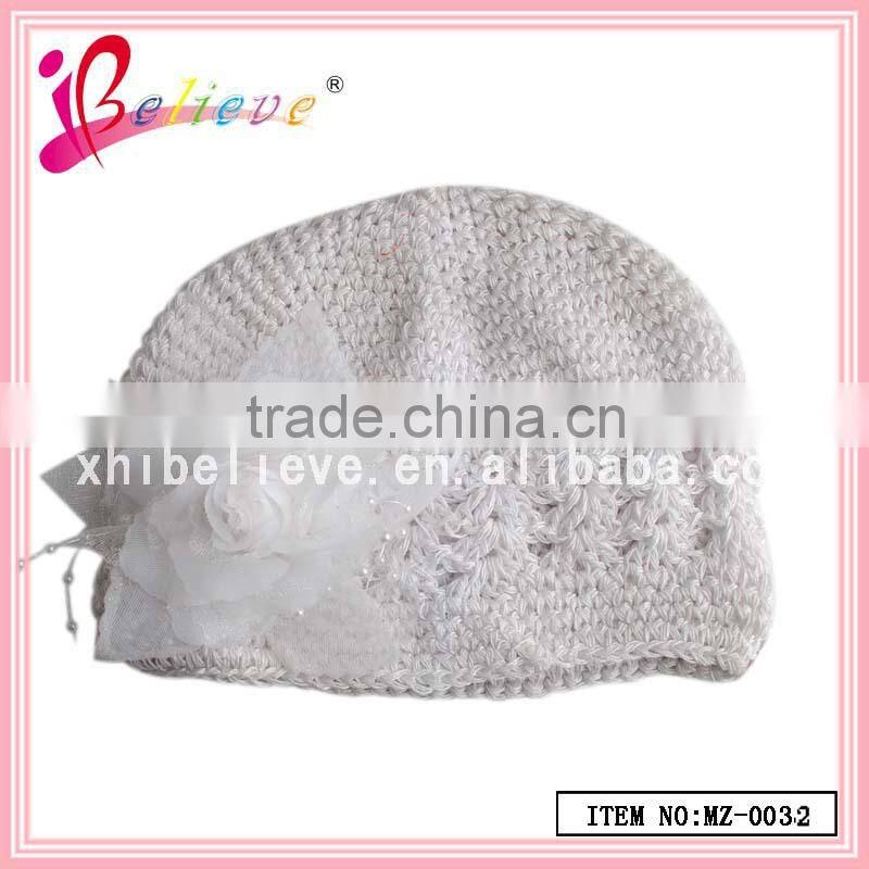 Fashion baby hat wholesale flower patterned knitted hat for child