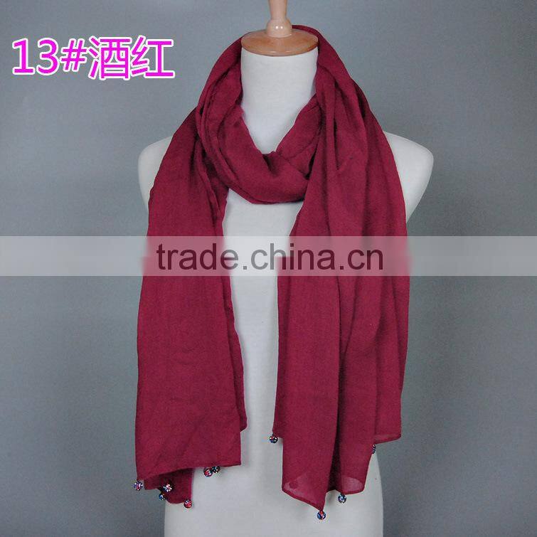 New Design Plain Blank Solid Color Cotton Ladies Fashion Scarves With Pendant
