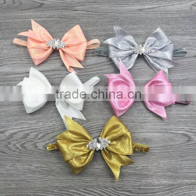 Wholesale sequins hair bow elastic baby headband girls accessories
