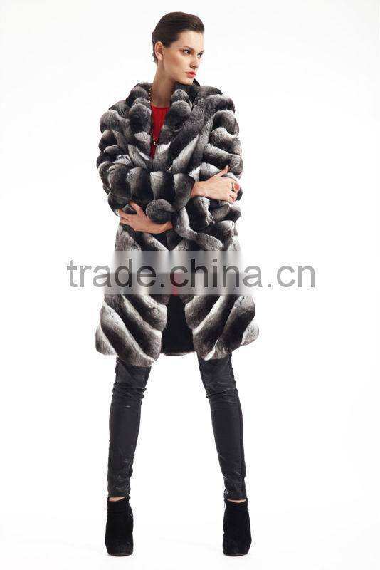 QD23119 100% European Top Quality Fashion Warm Women Chinchilla Fur Coat/Long Style