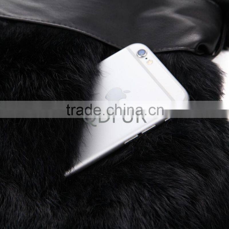 Lady Winter Long Genuine Natural Rabbit Coat with Hoodied D0021