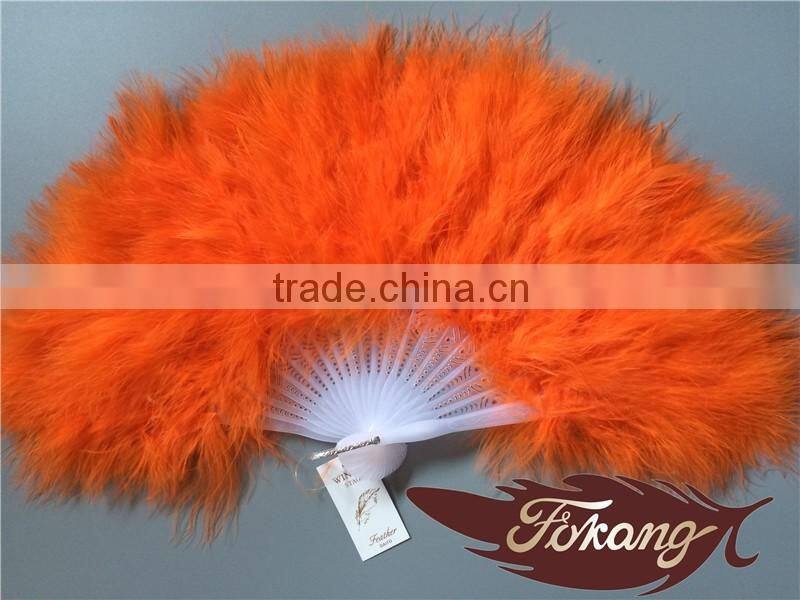 Orange Big Turkey Feather Marabou Hand Fan For Party Dance Decoration