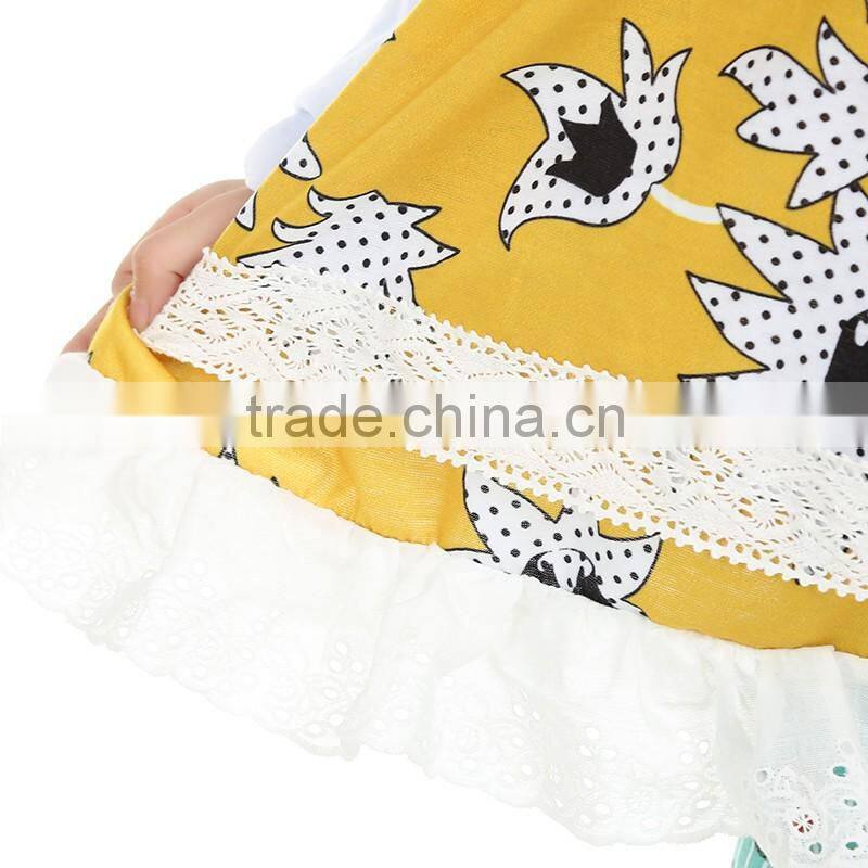 2016 Newest Wholesale boutique girls clothing sets baby ruffled pant sets kid 100% cotton outfit