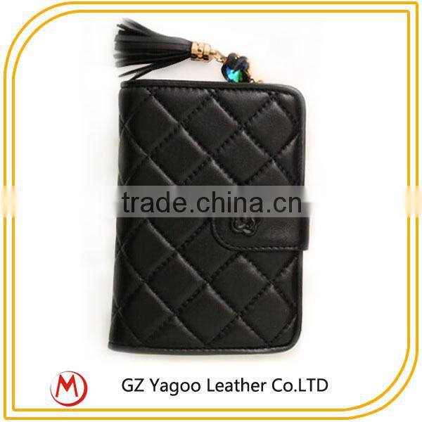 Plaid Thread Women Pure Leather Wallet with Photo Pocket