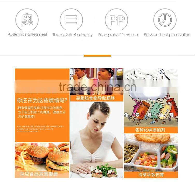 good quality 3 layers thermos sanding surface heat presevation stainless steel vacuum pot/food storage with removable handle