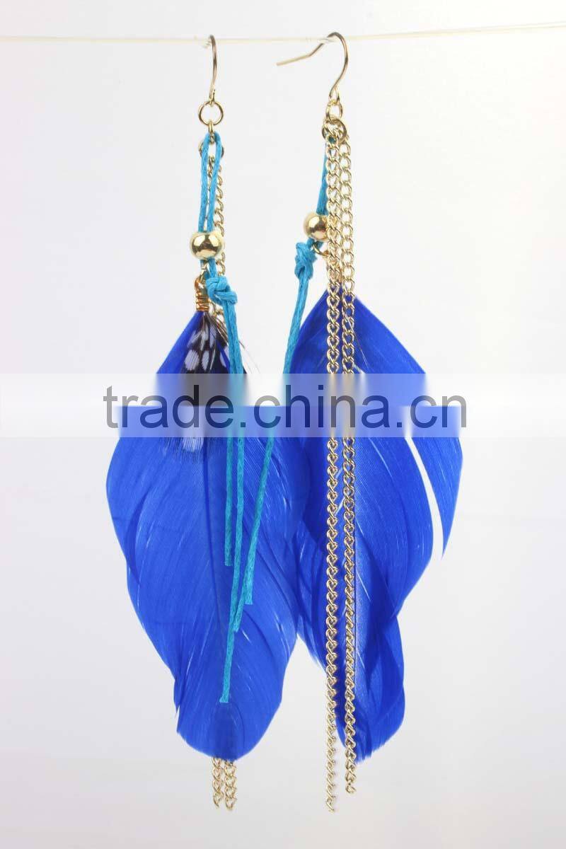 wholesale long feather earring, newest design long feather earrings for girl