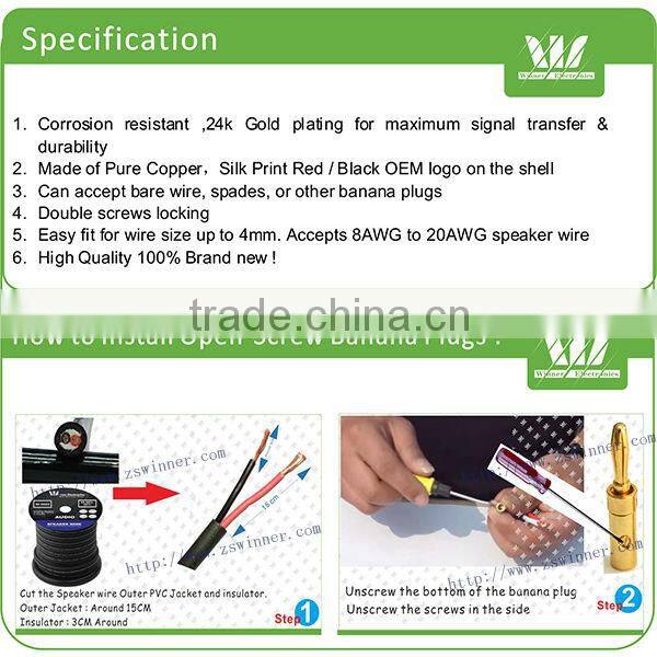 Banana plugs metal solder attachment red or black
