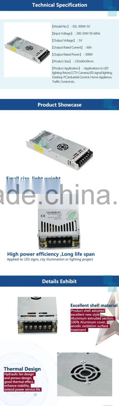 CE approved High quality Extra Slim LED Power Supply 300W 5V with Normal Extra Slim