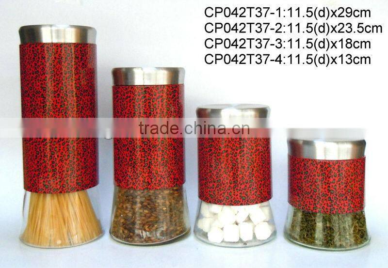 CP042T45 round glass jar with metal casing glassware