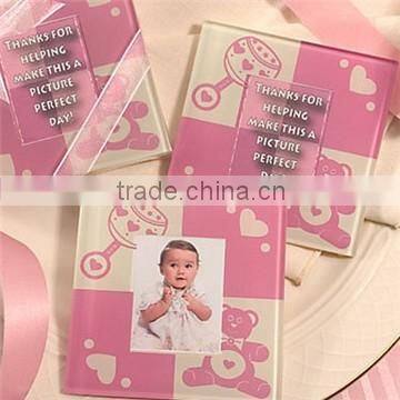 Wholesale square glass photo frame coaster for baby shower
