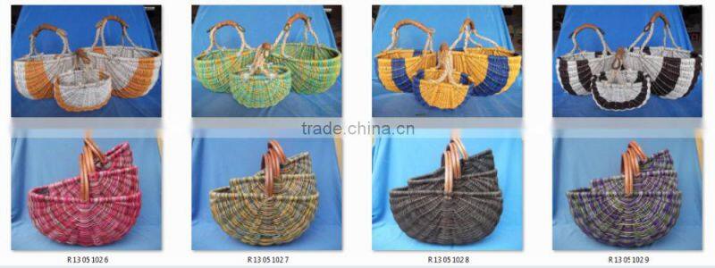 Colorful storage rattan Basket Set of 3 with Handle