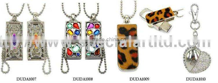 metal antique jewelry 2gb rhinestones USB flash drive with chain for Valentines Gift