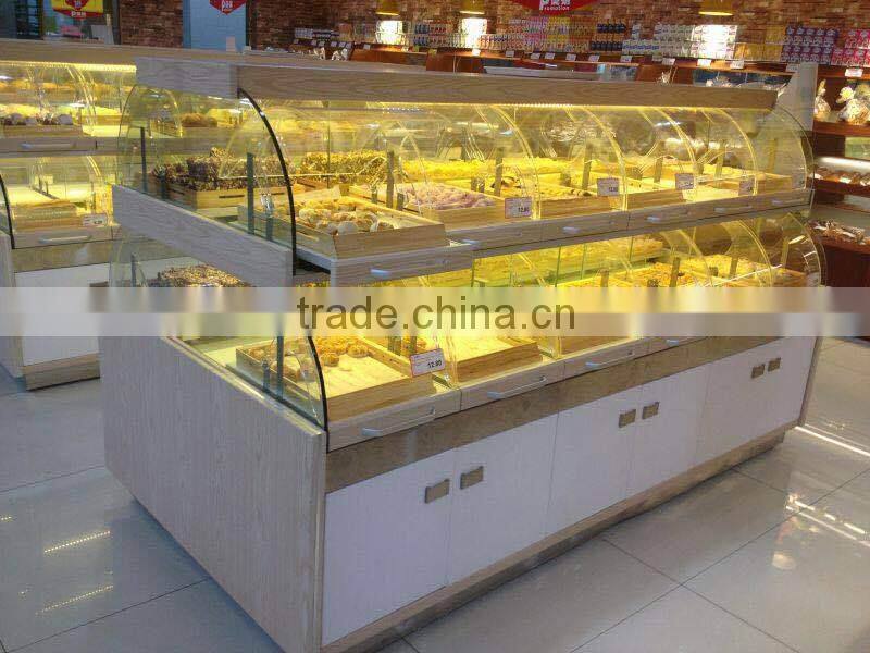 double side circle arc supermarket bread shelf with drawer not including plates