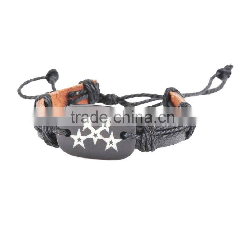 Genuine Leather Bracelet with Five-Pointed Star Painted Leather Accessory.
