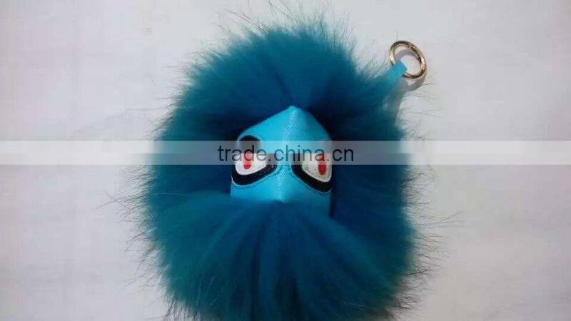 Hot fashion raccoon fur accessories monster fur keychain leather keychain fur pompoms