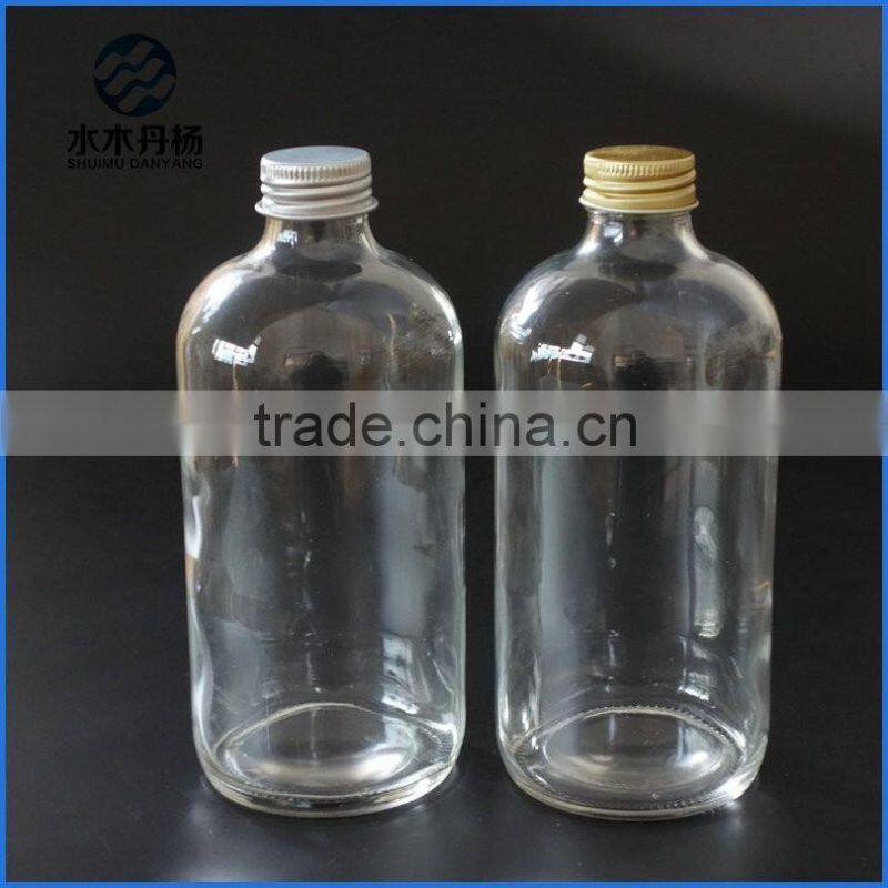 500ml 16oz clear boston round glass bottle pharmaceutical clear boston bottle with gold screw cap