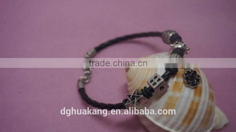 Superthin braided leather cord carabiner closure bracelet